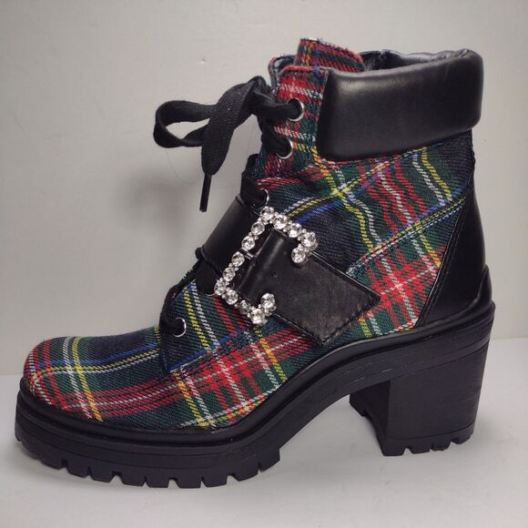 GB multi color plaide size 8M chunky booties fashion style unique - Picture 1 of 12